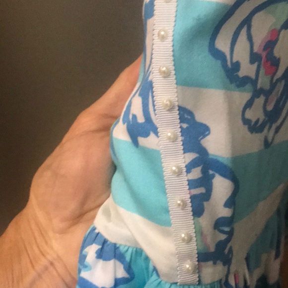 LILLY PULITZER DRESS SANDRINE BLUE WHITE STRIPED WITH PEARLS SIZE 6 - Picture 7 of 8